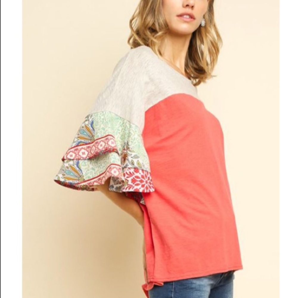 Umgee Patchwork Ruffle Top - image 2